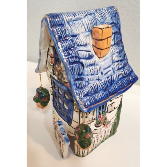 Blue Sky Heather Goldminc Tea light House Cottage Flower Blue Bird Candle Holder - Picture 2 of 16